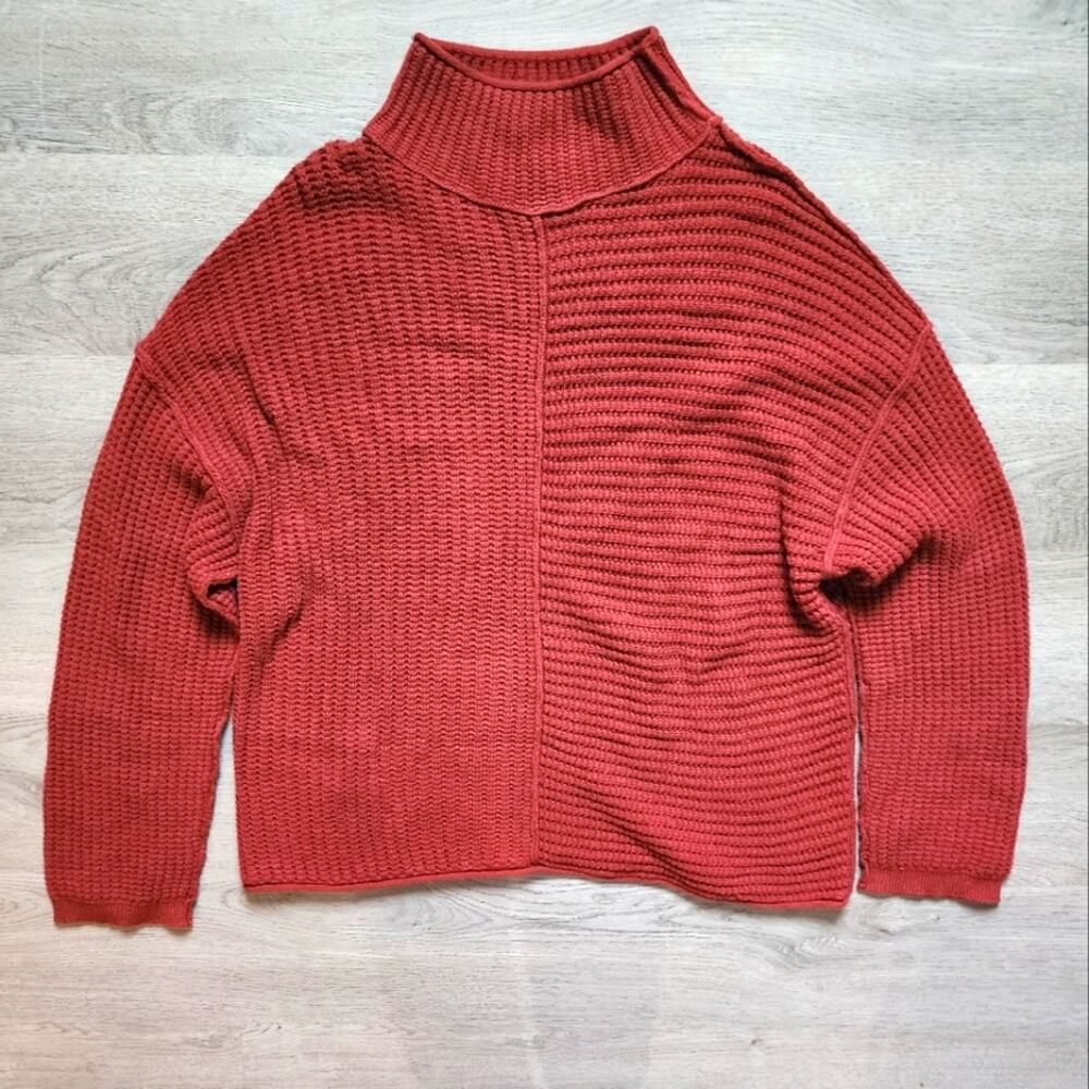 Sonoma Women's Maroon Mock Neck Waffle Knit Long Sleeve Pullover Sweater Large L